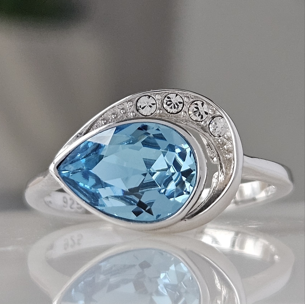 Swarovski crystal light blue ring, 925 Sterling Silver